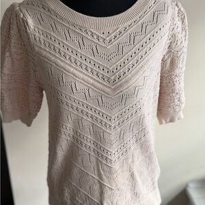 LOFT Cream Textured Crew Neck Sweater